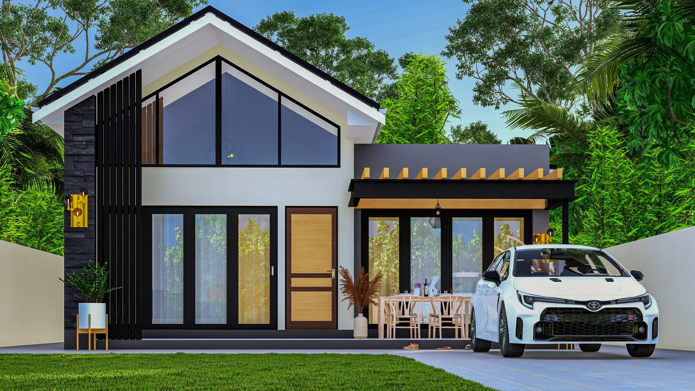 Architectural impression: a house designed for a 300 m² stand, design A